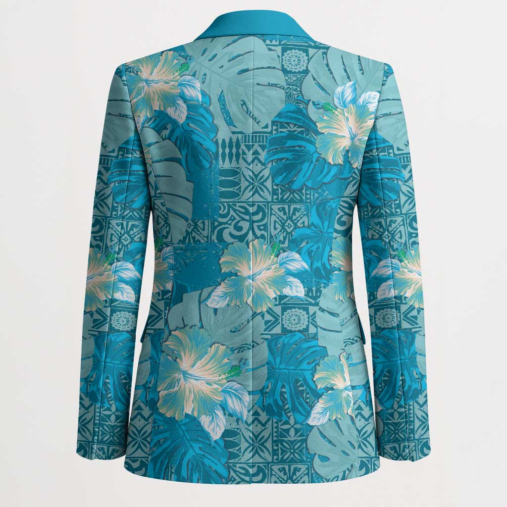 Hawaii Blazer Teal Polynesian Monstera Patterns - Polynesian Pride