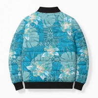 Hawaii Bomber Puffer Jacket Teal Polynesian Monstera Patterns DT05 - Polynesian Pride