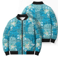 Hawaii Bomber Puffer Jacket Teal Polynesian Monstera Patterns DT05 - Polynesian Pride