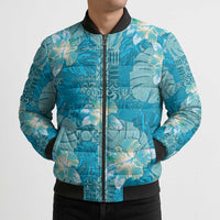 Hawaii Bomber Puffer Jacket Teal Polynesian Monstera Patterns DT05 - Polynesian Pride