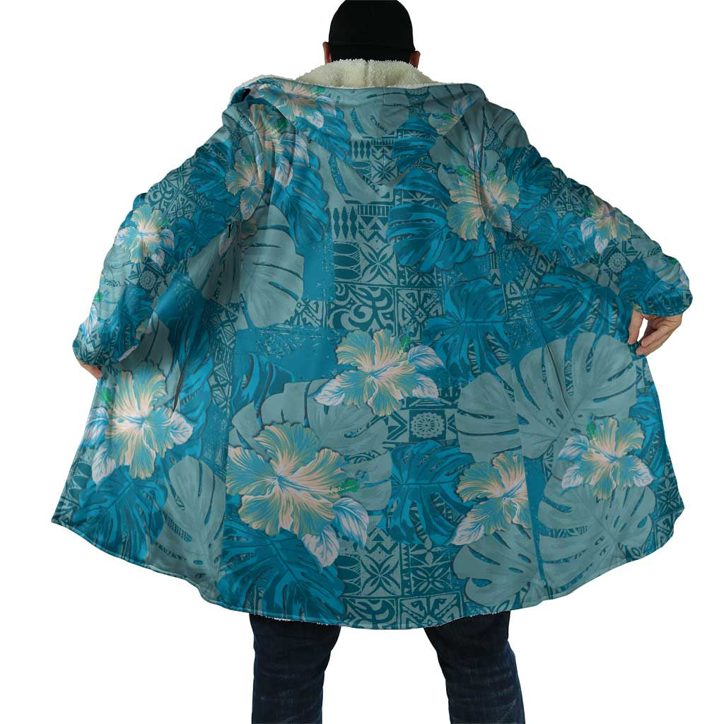Hawaii Cloak Teal Polynesian Monstera Patterns - Polynesian Pride