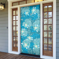 Hawaii Door Cover Teal Polynesian Monstera Patterns - Polynesian Pride