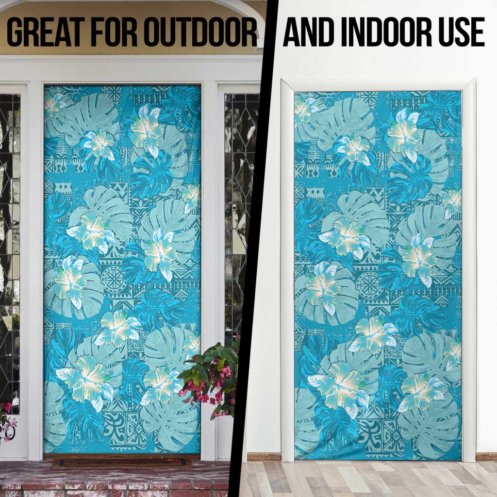 Hawaii Door Cover Teal Polynesian Monstera Patterns - Polynesian Pride
