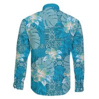 Hawaii Family Matching Off The Shoulder Long Sleeve Dress and Hawaiian Shirt Teal Polynesian Monstera Patterns - Polynesian Pride