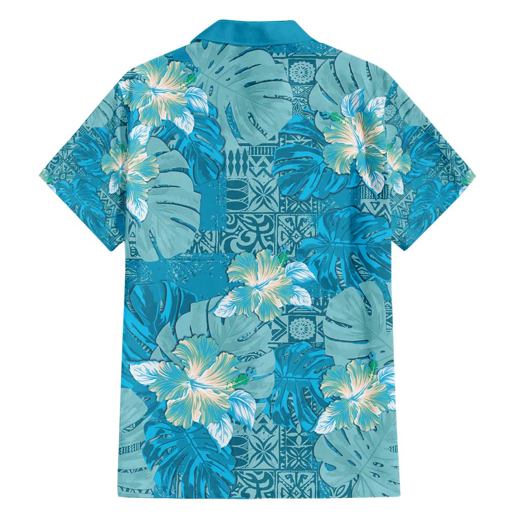 Hawaii Family Matching Off Shoulder Maxi Dress and Hawaiian Shirt Teal Polynesian Monstera Patterns - Polynesian Pride