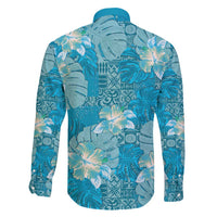 Hawaii Family Matching Off Shoulder Short Dress and Hawaiian Shirt Teal Polynesian Monstera Patterns - Polynesian Pride