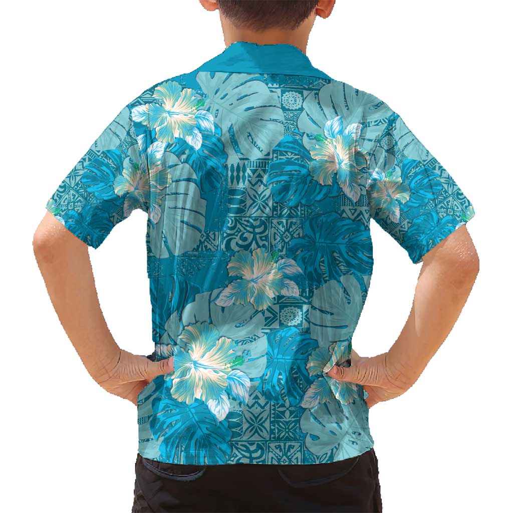 Hawaii Family Matching Puletasi and Hawaiian Shirt Teal Polynesian Monstera Patterns DT05 - Polynesian Pride
