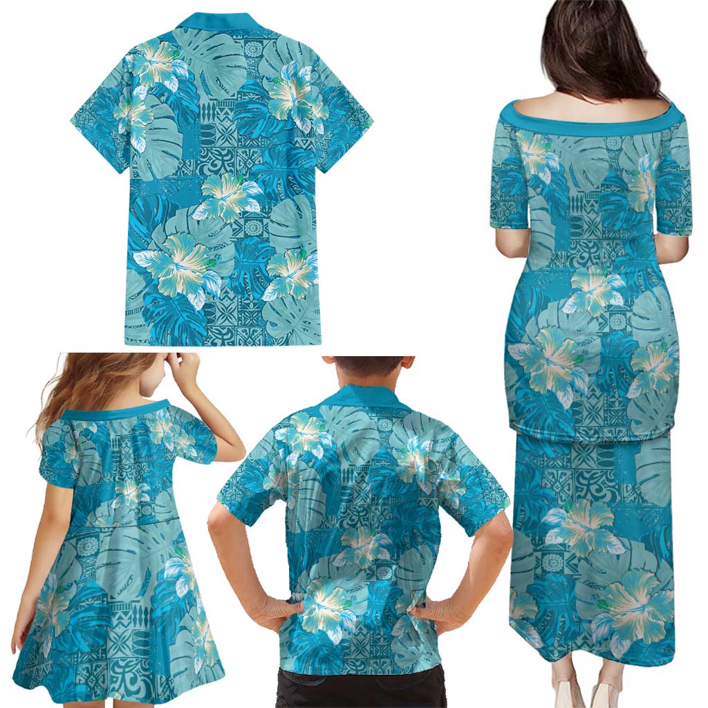 Hawaii Family Matching Puletasi and Hawaiian Shirt Teal Polynesian Monstera Patterns DT05 - Polynesian Pride