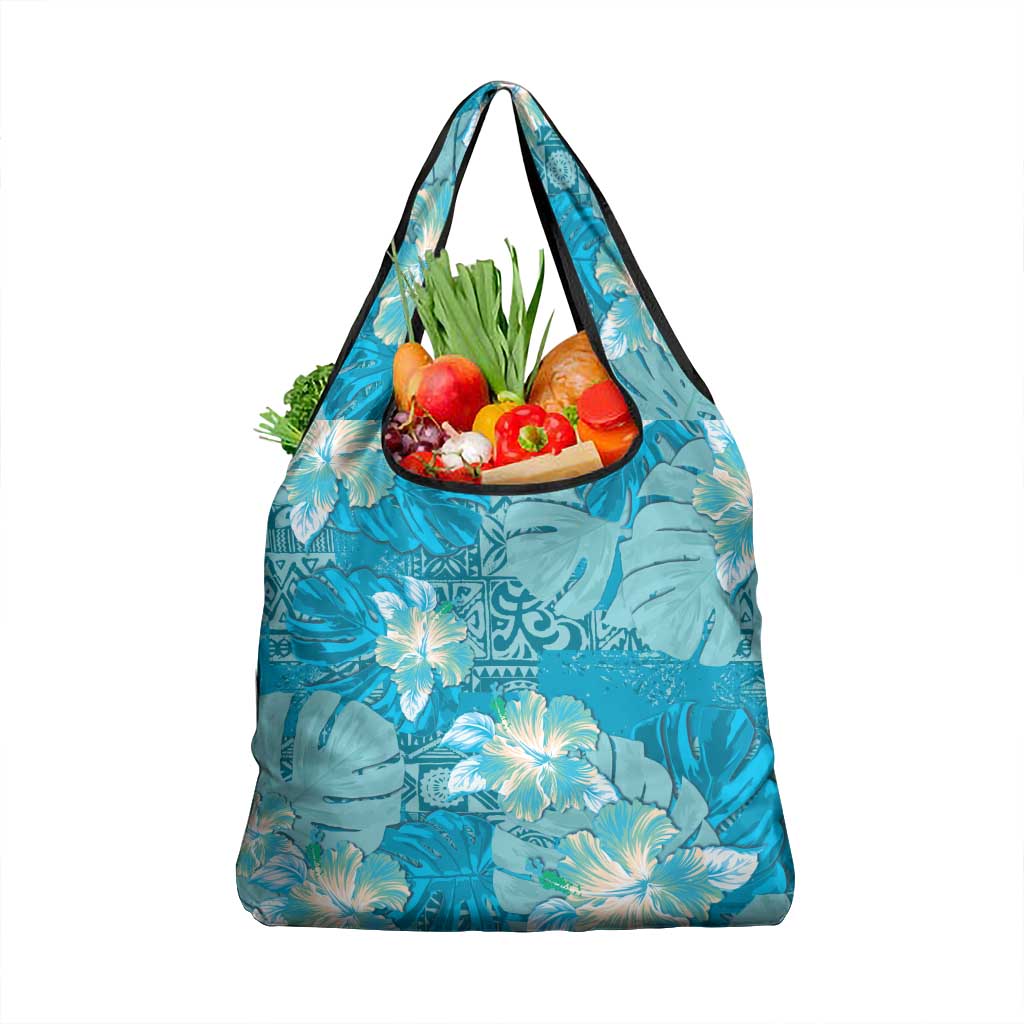 Hawaii Grocery Bag Teal Polynesian Monstera Patterns DT05 1-pack One Size Teal - Polynesian Pride