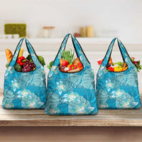 Hawaii Grocery Bag Teal Polynesian Monstera Patterns DT05 3-pack One Size Teal - Polynesian Pride