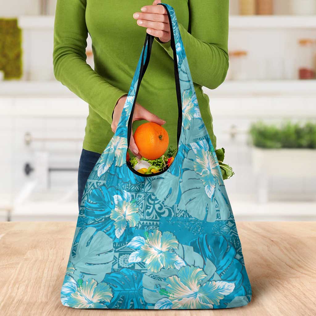 Hawaii Grocery Bag Teal Polynesian Monstera Patterns DT05 - Polynesian Pride