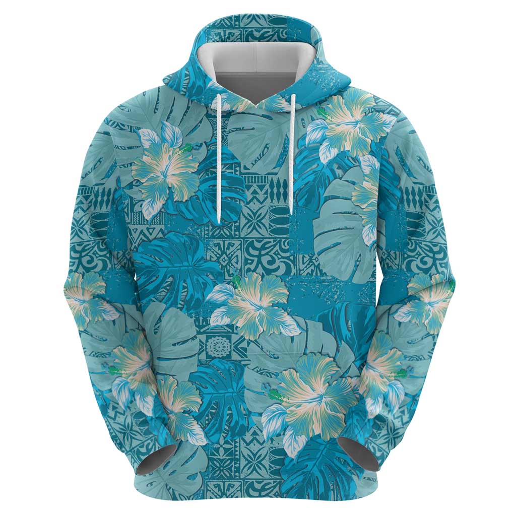 Hawaii Hoodie Teal Polynesian Monstera Patterns - Polynesian Pride