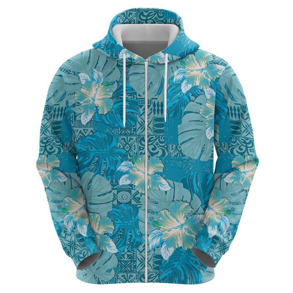 Hawaii Hoodie Teal Polynesian Monstera Patterns - Polynesian Pride