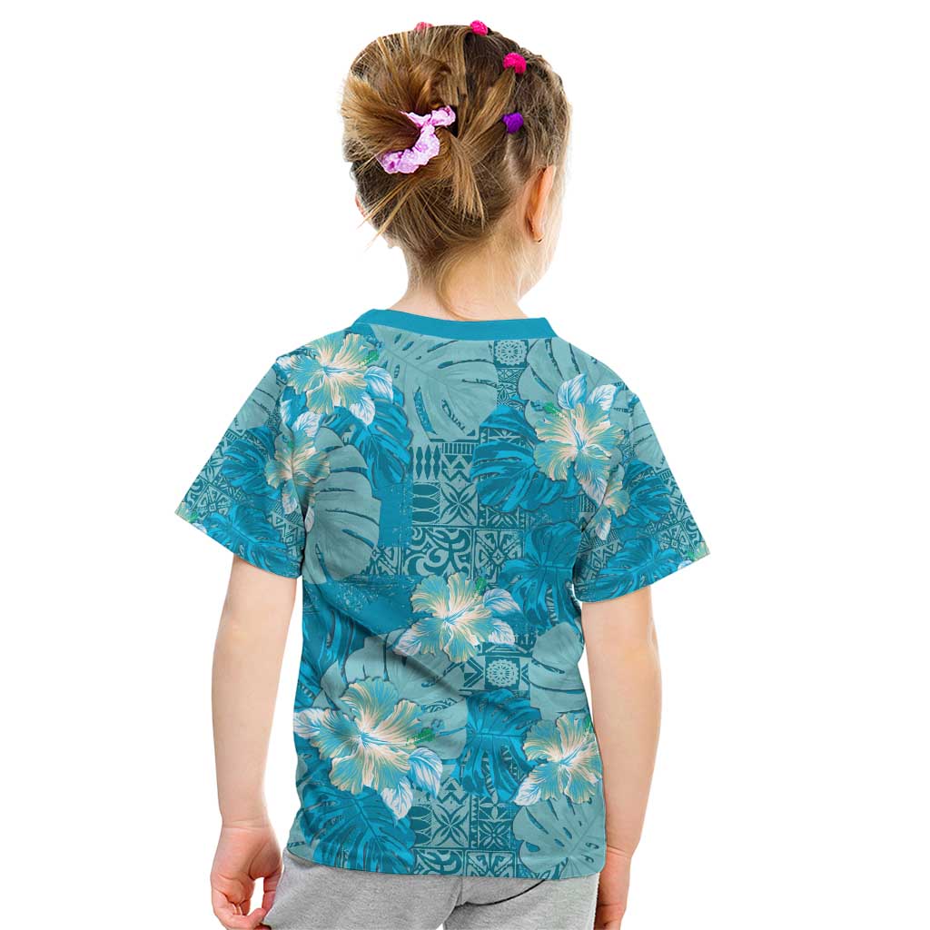 Hawaii Kid T Shirt Teal Polynesian Monstera Patterns DT05 - Polynesian Pride