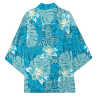 Hawaii Kimono Teal Polynesian Monstera Patterns - Polynesian Pride