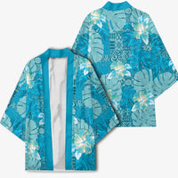Hawaii Kimono Teal Polynesian Monstera Patterns - Polynesian Pride