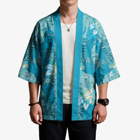 Hawaii Kimono Teal Polynesian Monstera Patterns - Polynesian Pride