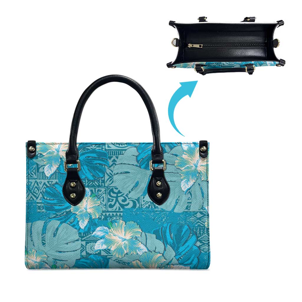 Hawaii Leather Bag Teal Polynesian Monstera Patterns - Polynesian Pride
