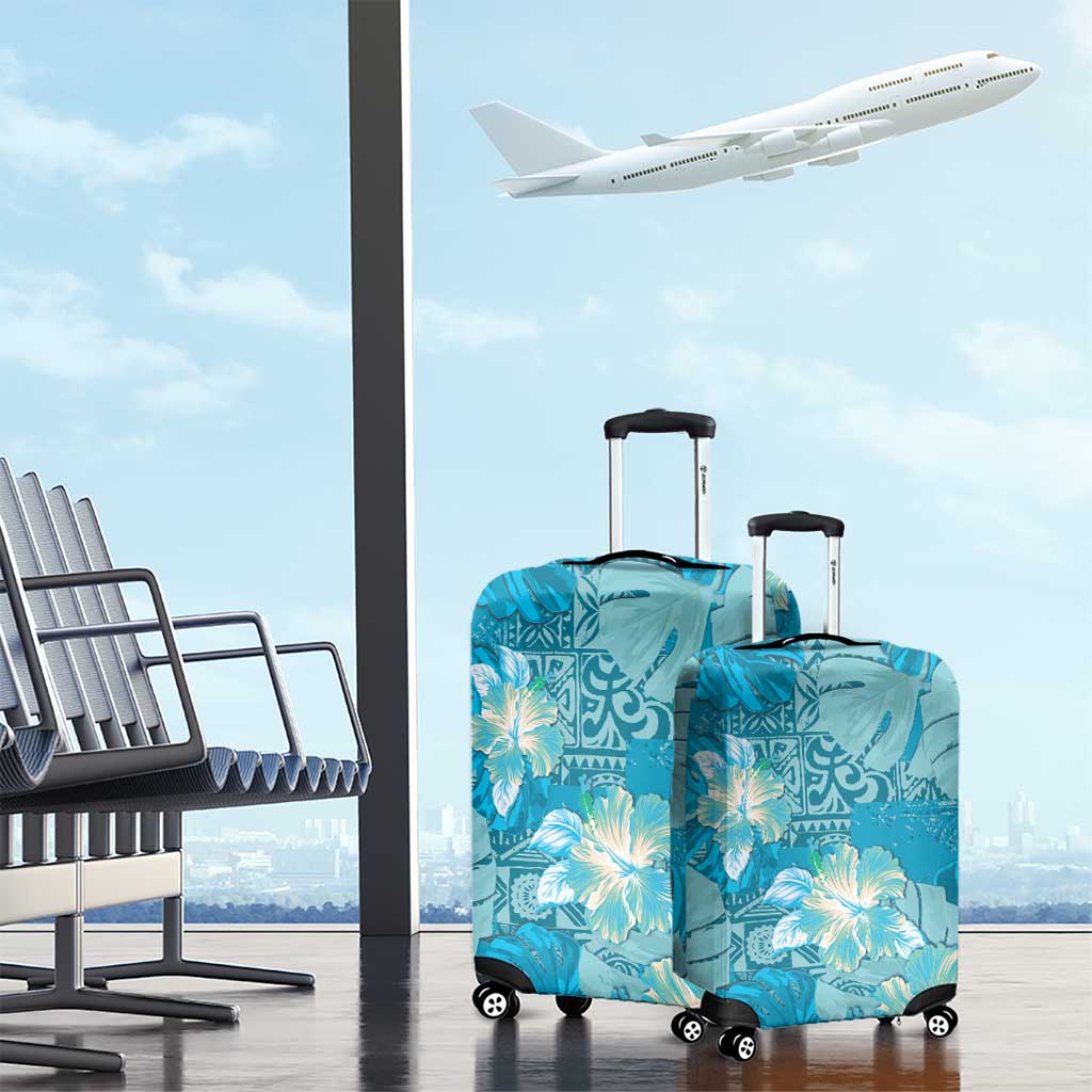 Hawaii Luggage Cover Teal Polynesian Monstera Patterns - Polynesian Pride