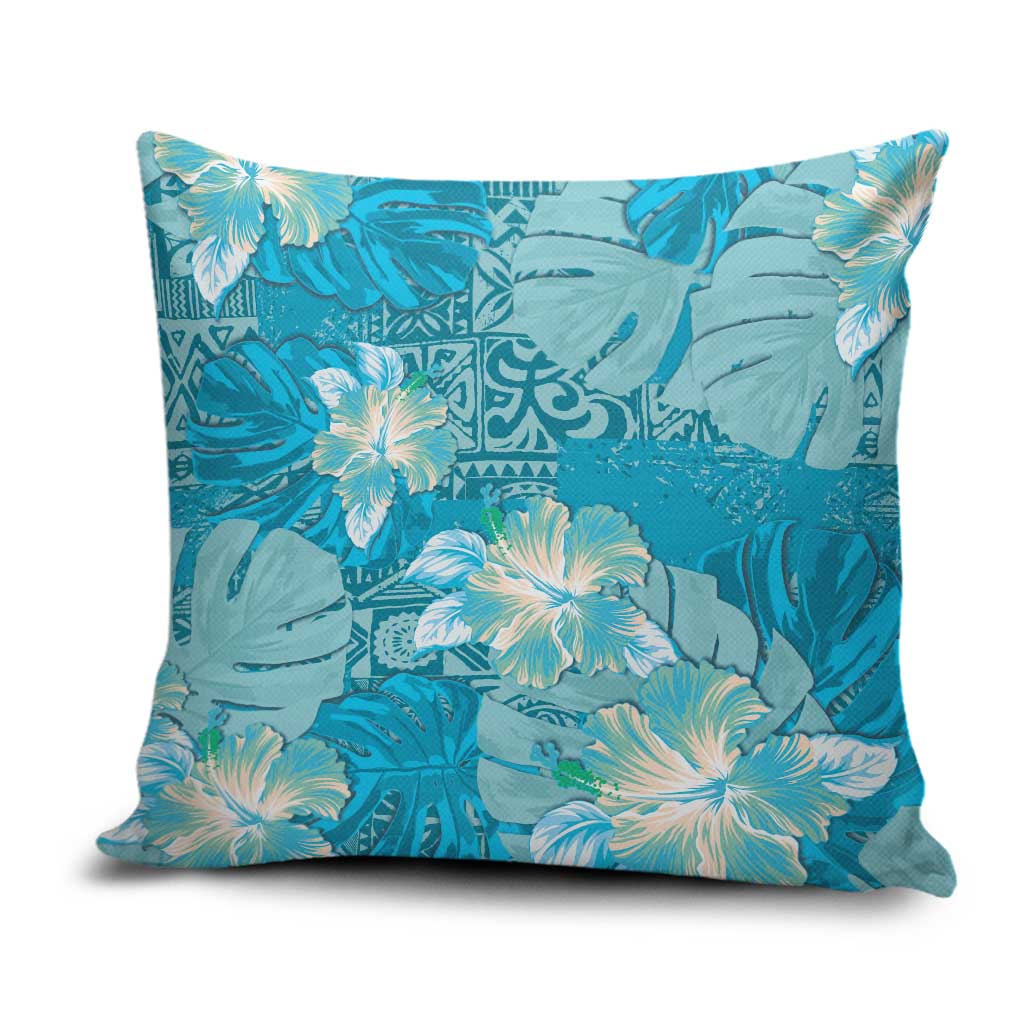 Hawaii Pillow Cover Teal Polynesian Monstera Patterns - Polynesian Pride