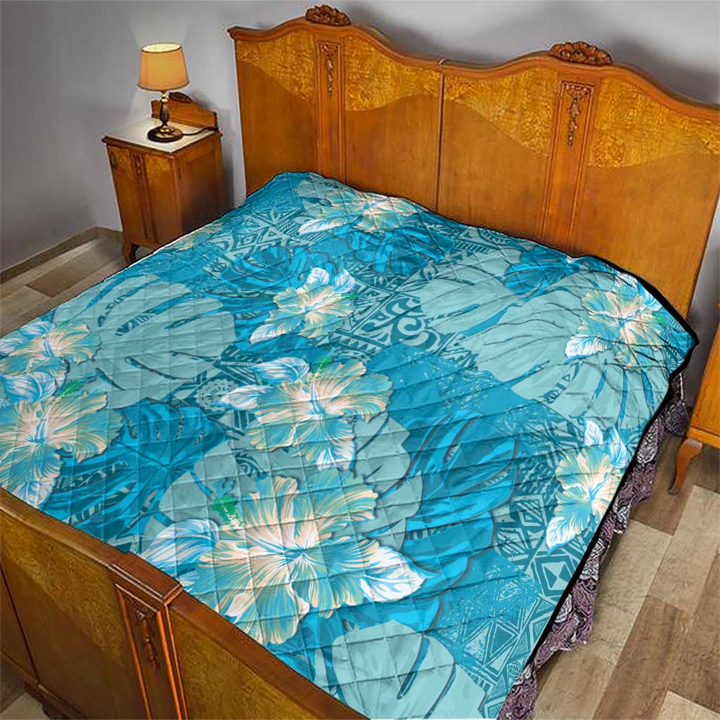 Hawaii Quilt Teal Polynesian Monstera Patterns - Polynesian Pride