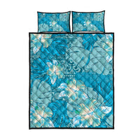 Hawaii Quilt Bed Set Teal Polynesian Monstera Patterns - Polynesian Pride