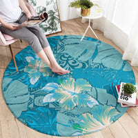 Hawaii Round Carpet Teal Polynesian Monstera Patterns - Polynesian Pride