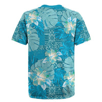 Hawaii Rugby Jersey Teal Polynesian Monstera Patterns DT05 - Polynesian Pride