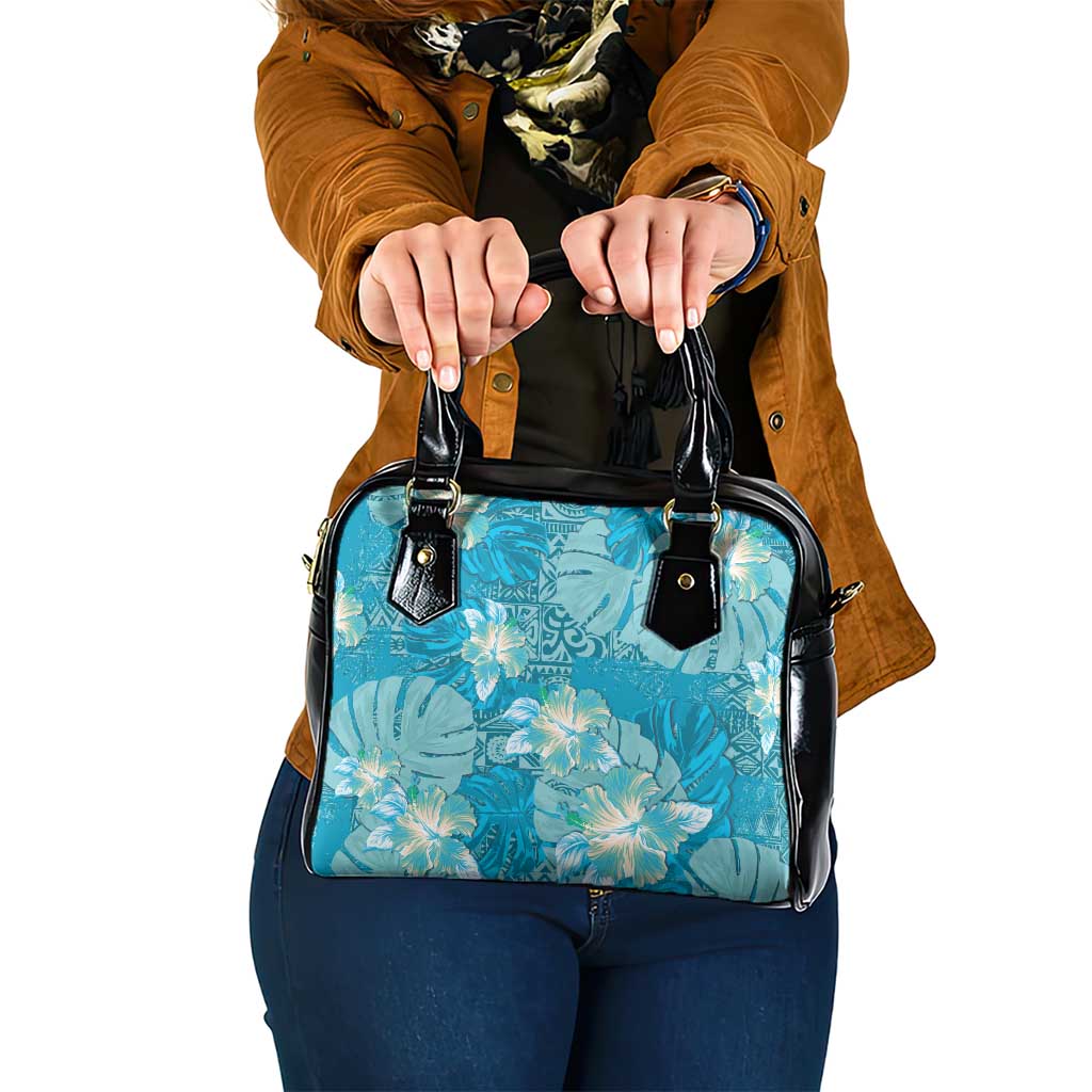 Hawaii Shoulder Handbag Teal Polynesian Monstera Patterns - Polynesian Pride
