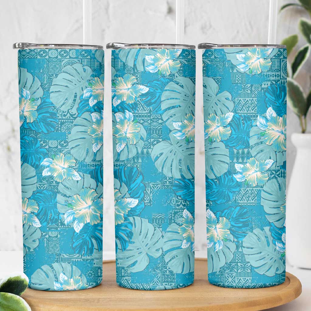 Hawaii Skinny Tumbler Teal Polynesian Monstera Patterns - Polynesian Pride