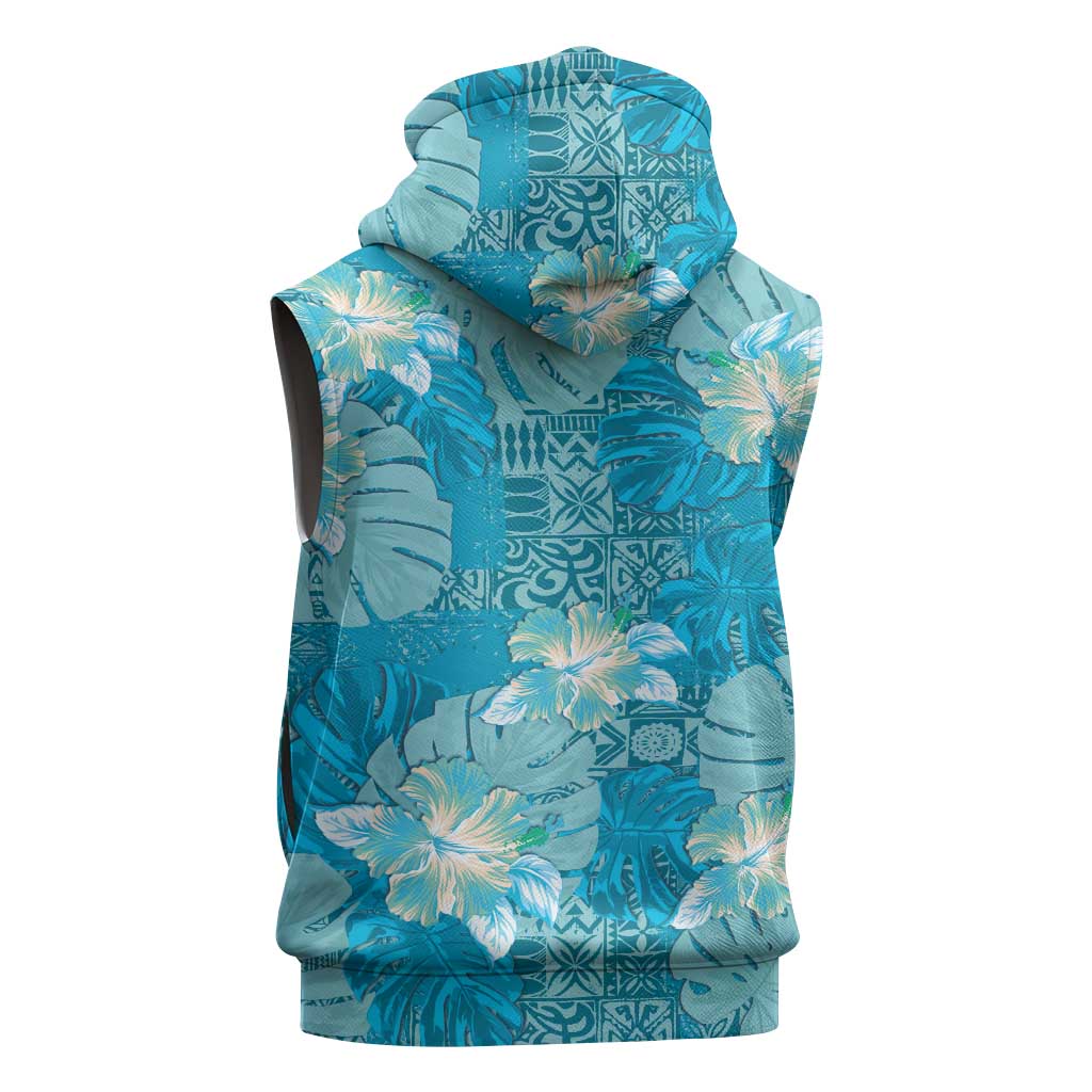 Hawaii Sleeveless Hoodie Teal Polynesian Monstera Patterns DT05 - Polynesian Pride