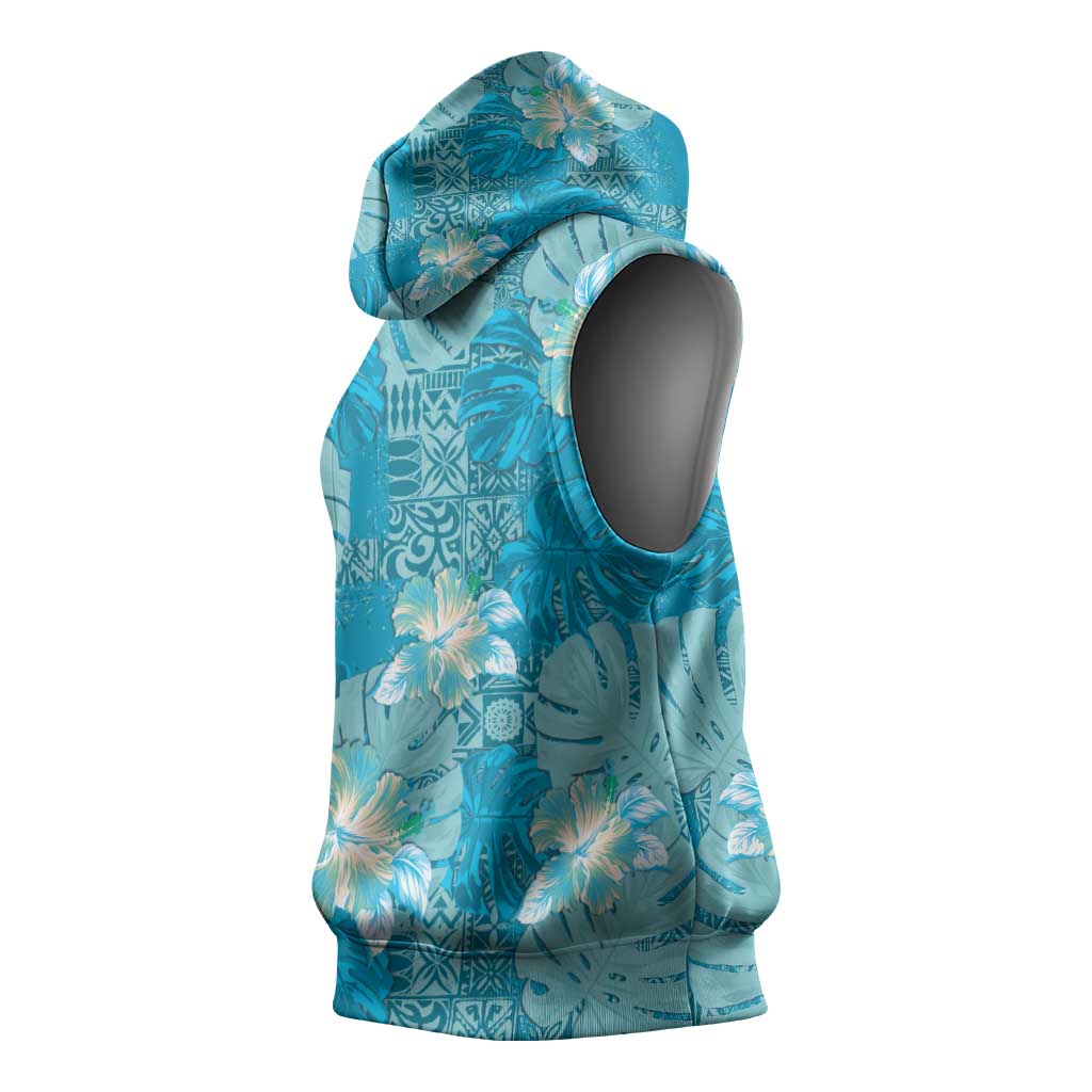Hawaii Sleeveless Hoodie Teal Polynesian Monstera Patterns DT05 - Polynesian Pride