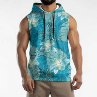 Hawaii Sleeveless Hoodie Teal Polynesian Monstera Patterns DT05 - Polynesian Pride