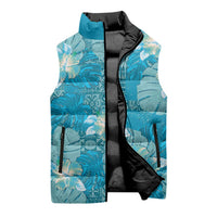 Hawaii Sleeveless Puffer Jacket Teal Polynesian Monstera Patterns DT05 - Polynesian Pride