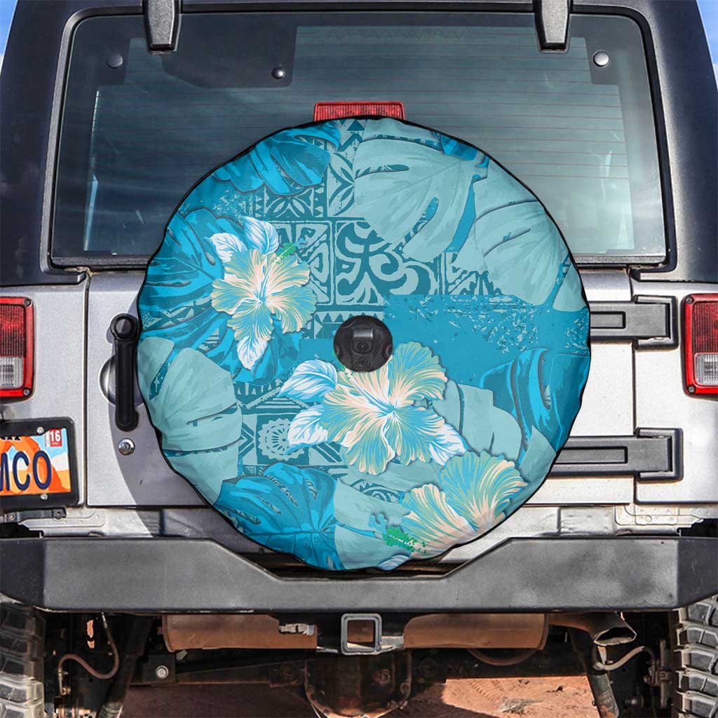 Hawaii Spare Tire Cover Teal Polynesian Monstera Patterns - Polynesian Pride