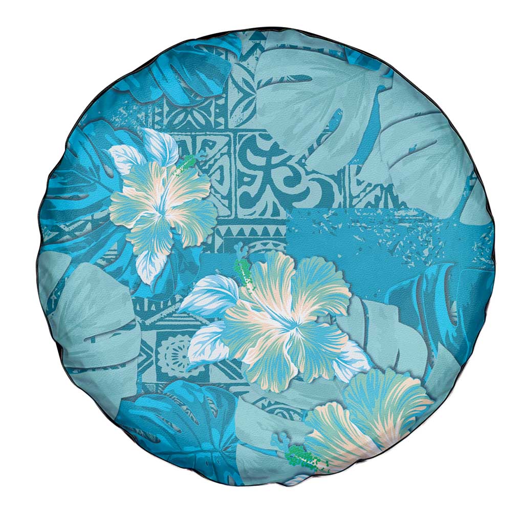 Hawaii Spare Tire Cover Teal Polynesian Monstera Patterns - Polynesian Pride