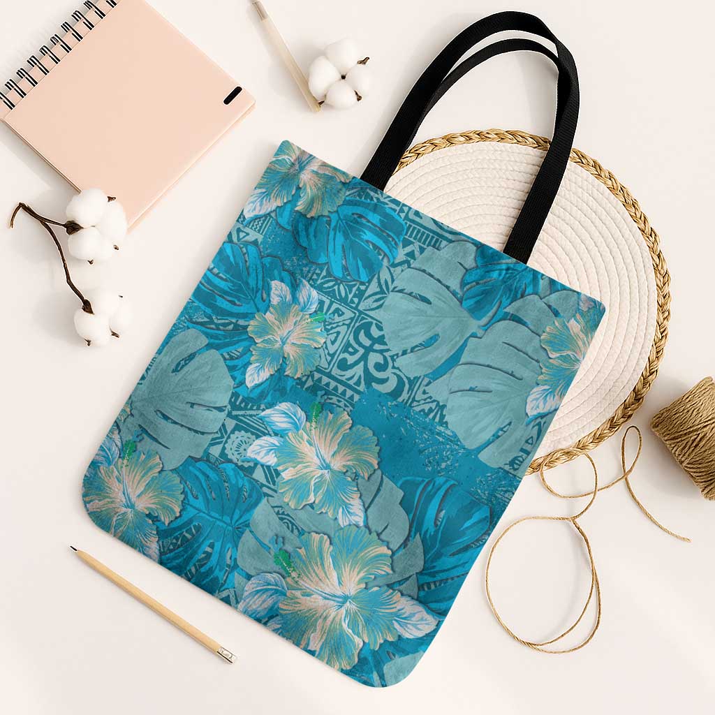 Hawaii Tote Bag Teal Polynesian Monstera Patterns DT05 Black Strap One Size Teal - Polynesian Pride
