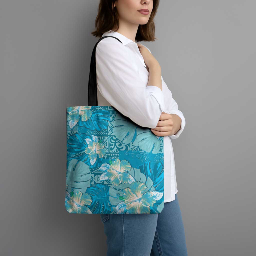 Hawaii Tote Bag Teal Polynesian Monstera Patterns DT05 - Polynesian Pride