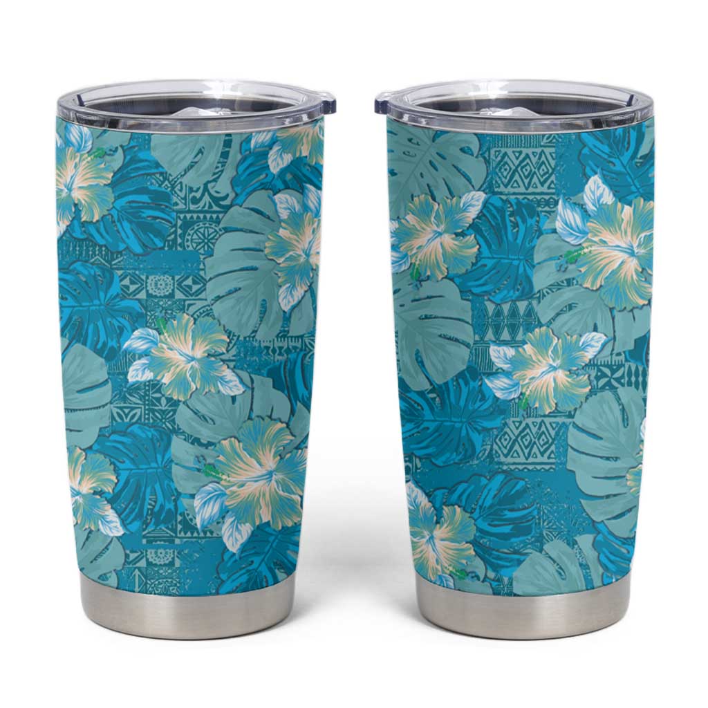 Hawaii Tumbler Cup Teal Polynesian Monstera Patterns - Polynesian Pride