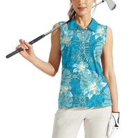 Hawaii Women Sleeveless Polo Shirt Teal Polynesian Monstera Patterns DT05 - Polynesian Pride