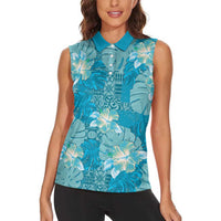 Hawaii Women Sleeveless Polo Shirt Teal Polynesian Monstera Patterns DT05 - Polynesian Pride