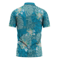 Hawaii Zipper Polo Shirt Teal Polynesian Monstera Patterns DT05 - Polynesian Pride
