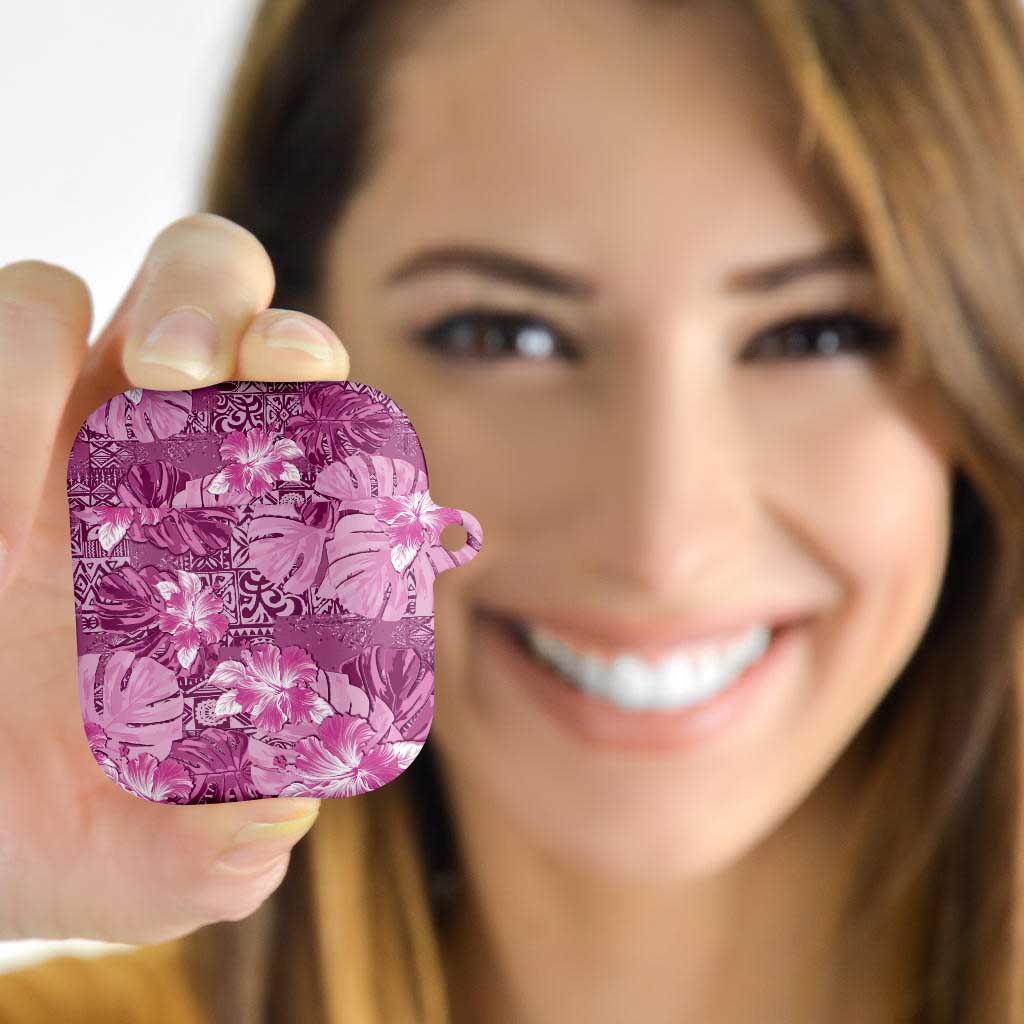 Hawaii AirPods Case Magenta Polynesian Monstera Patterns - Polynesian Pride