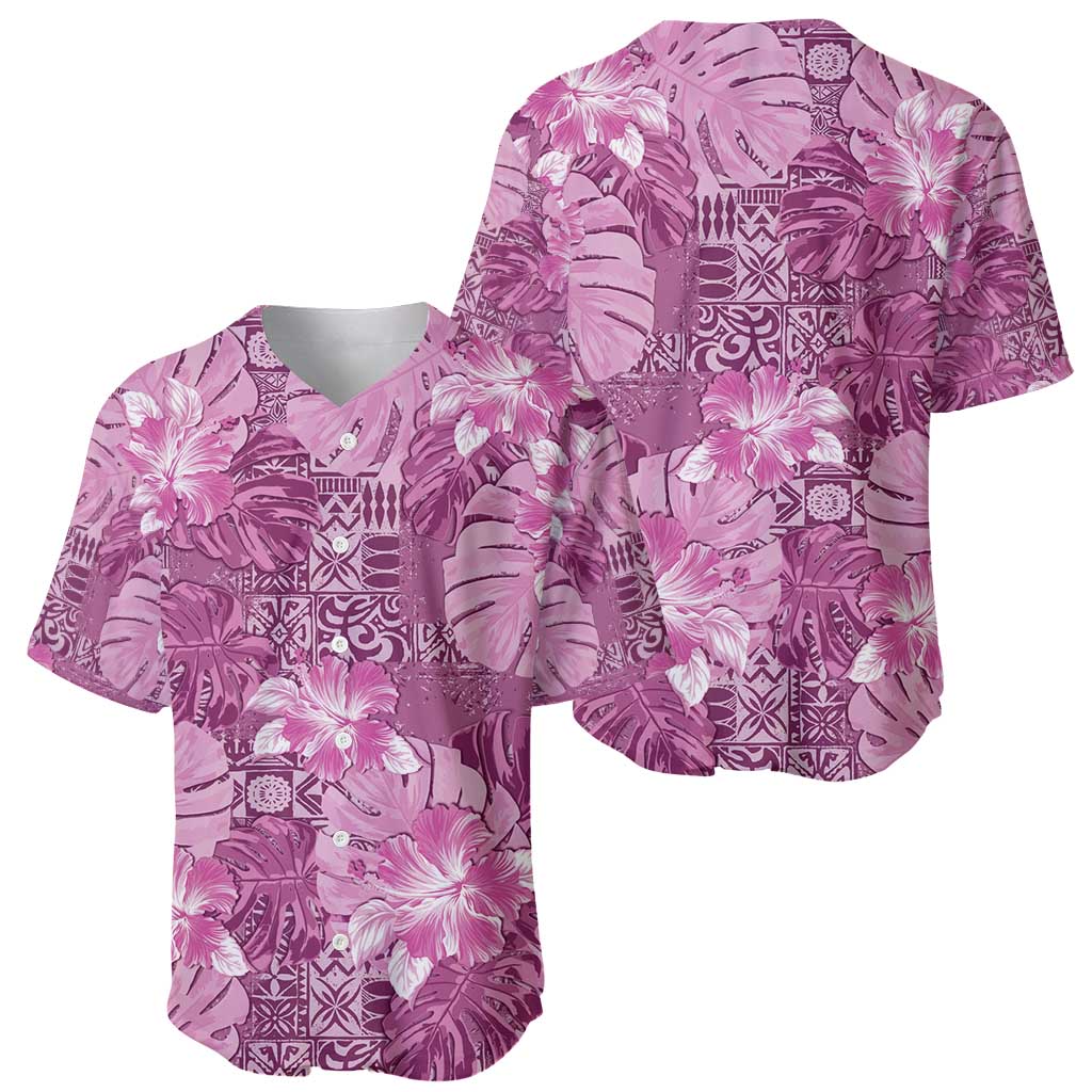 Hawaii Baseball Jersey Magenta Polynesian Monstera Patterns - Polynesian Pride
