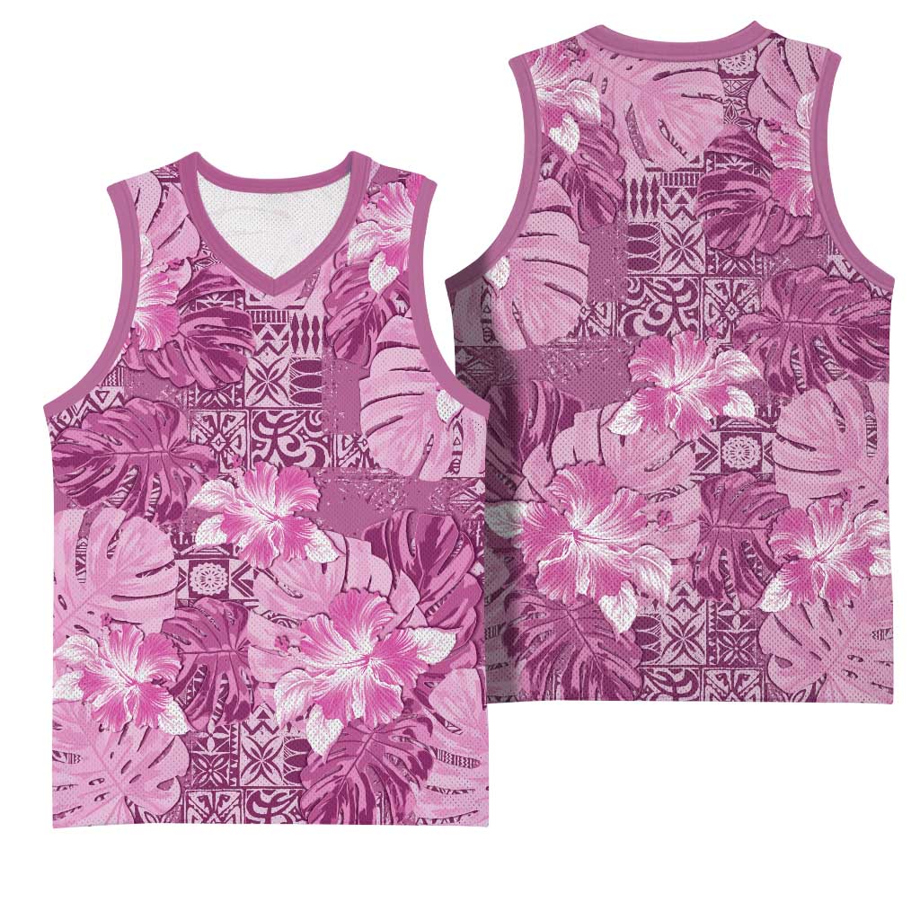 Hawaii Basketball Jersey Magenta Polynesian Monstera Patterns DT05 - Polynesian Pride