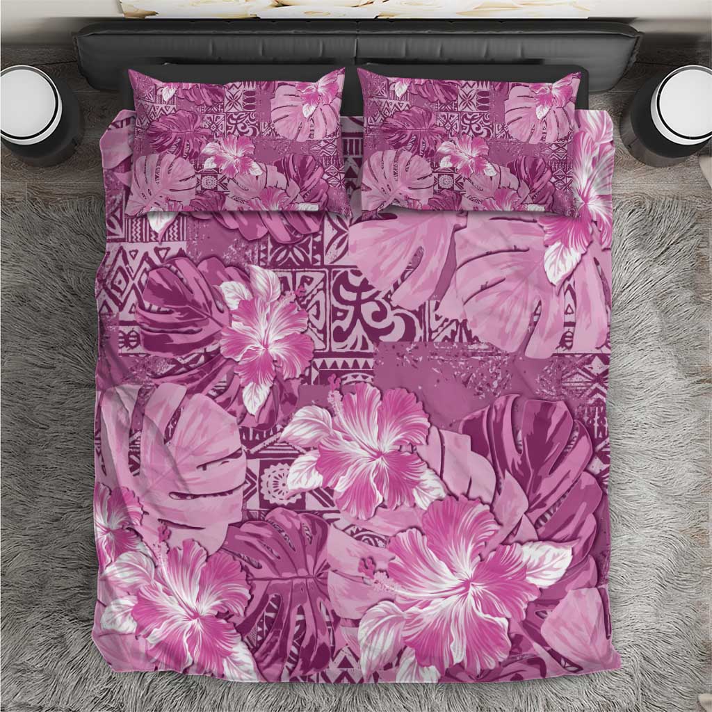 Hawaii Bedding Set Magenta Polynesian Monstera Patterns - Polynesian Pride