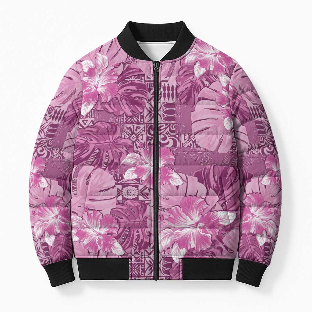Hawaii Bomber Puffer Jacket Magenta Polynesian Monstera Patterns DT05 Unisex Magenta - Polynesian Pride