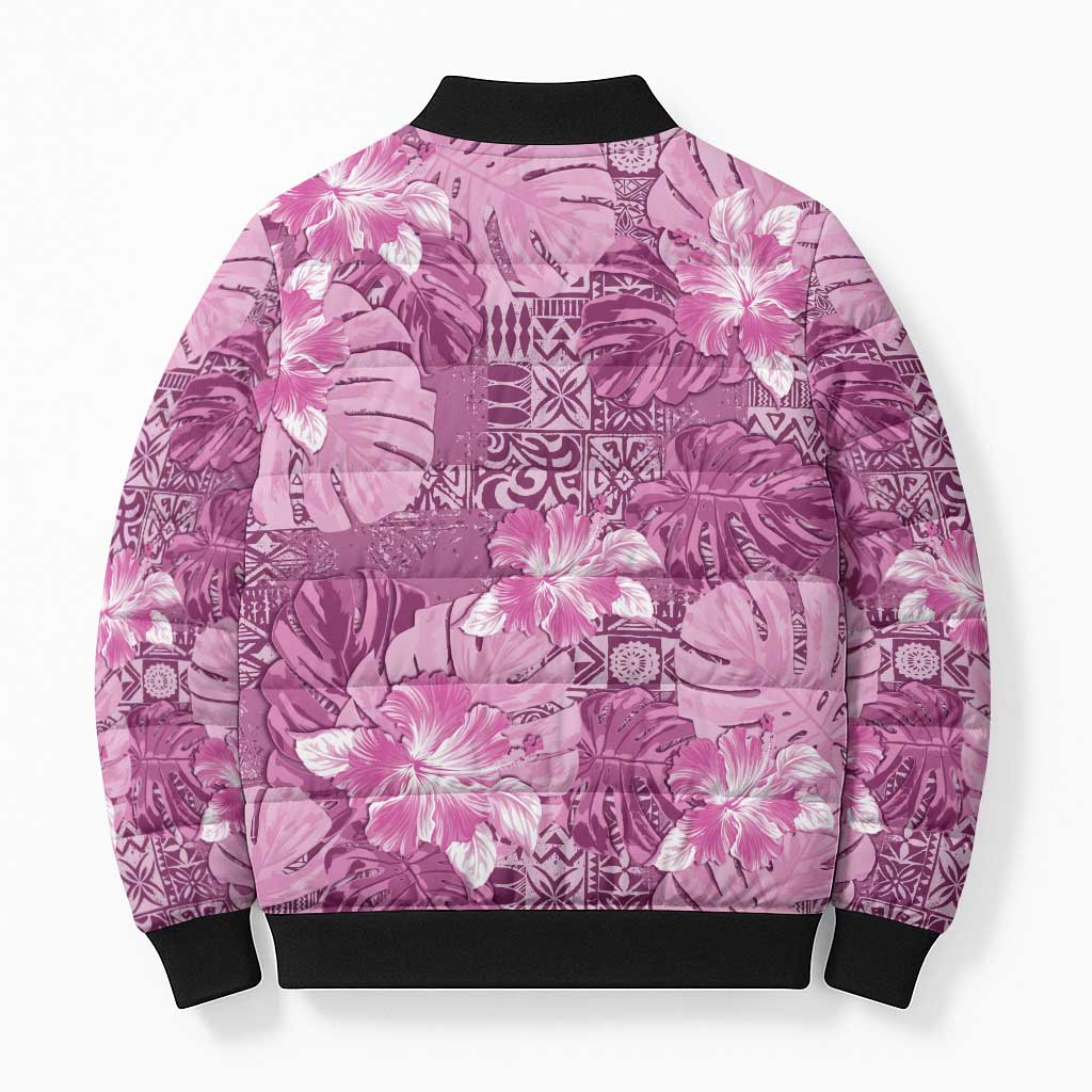 Hawaii Bomber Puffer Jacket Magenta Polynesian Monstera Patterns DT05 - Polynesian Pride