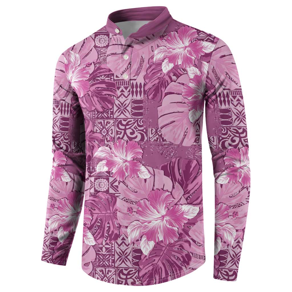 Hawaii Button Sweatshirt Magenta Polynesian Monstera Patterns DT05 - Polynesian Pride
