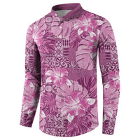 Hawaii Button Sweatshirt Magenta Polynesian Monstera Patterns DT05 - Polynesian Pride
